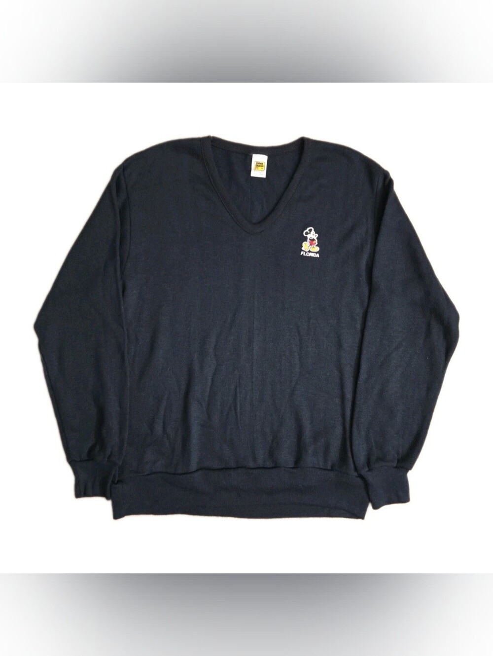 Disney Vintage Mickey Mouse Florida Sweater V-Neck Navy- Size Large